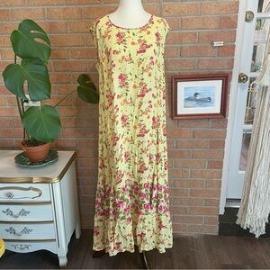 Vintage Victoria Holley Yellow Pink Floral Maxi Dress Size Medium Large